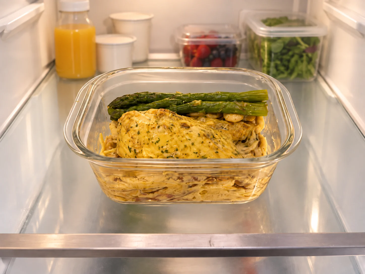 Les repas rangés au réfrigérateur.